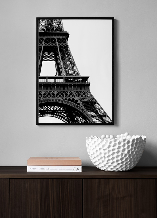 elegantes Schwarz-Weiß Hochformat Eiffelturm 61 x 91,5 cm Paris Poster